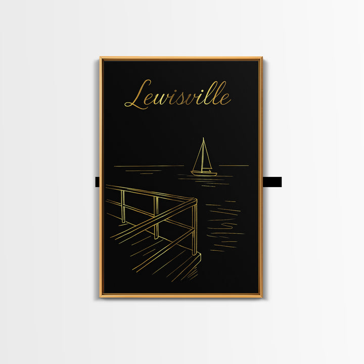 Lewisville Travel Poster, Framed Canvas Print, Dark Minimalist Wall Art, Lewisville Wall Art, Vintage City Poster, Travel Poster Art