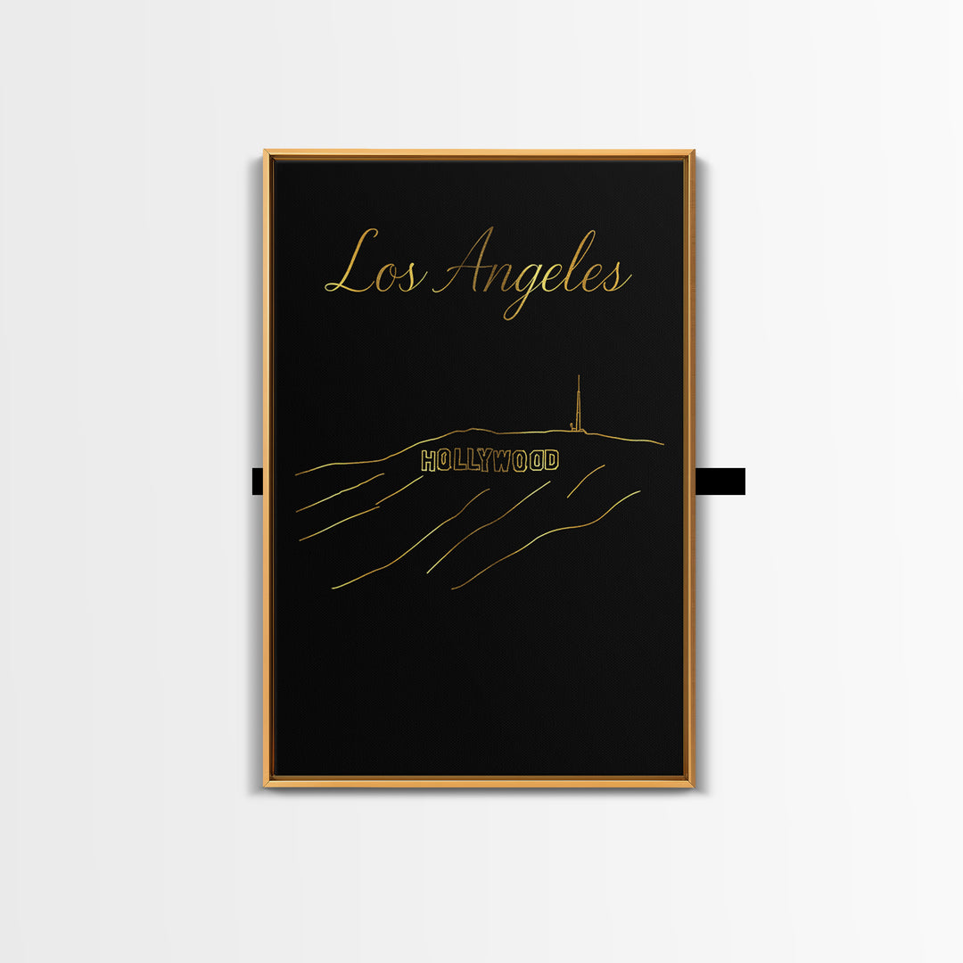 Los Angeles California Travel Poster, Canvas Print, Gold Outline Poster Art, Los Angeles Wall Art, Fine Art Print, Mid Century Wall Art