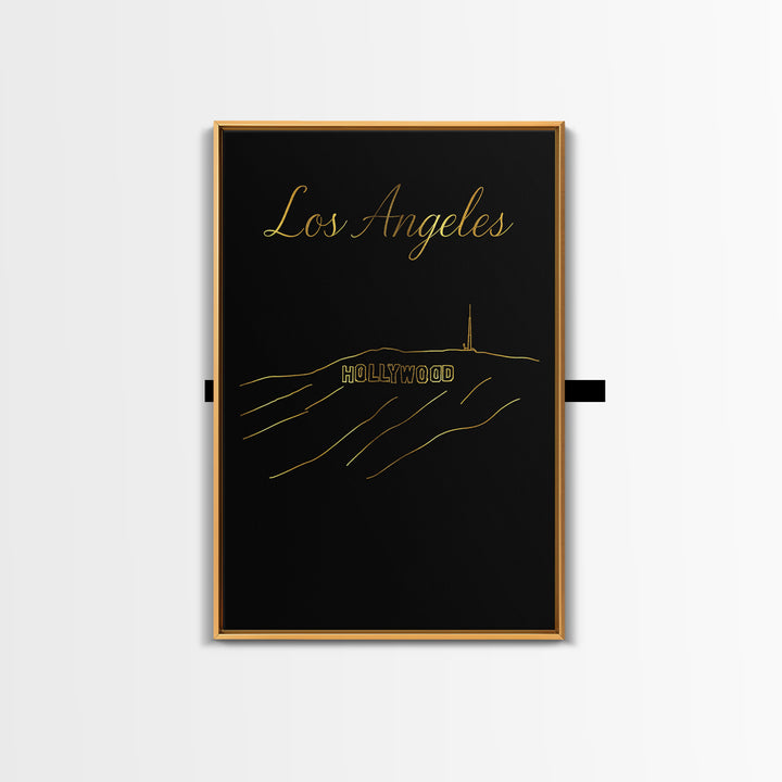 Los Angeles California Travel Poster, Canvas Print, Gold Outline Poster Art, Los Angeles Wall Art, Fine Art Print, Mid Century Wall Art