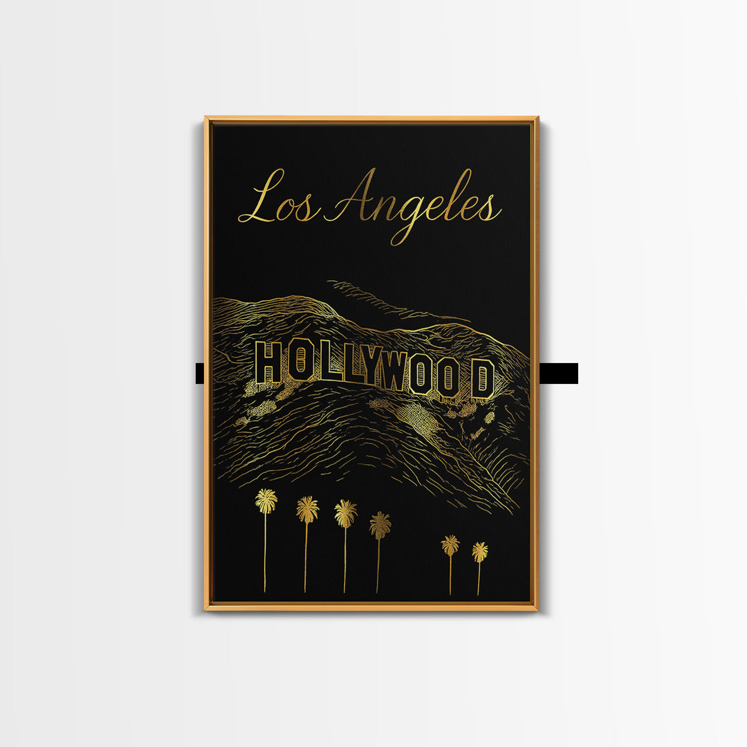 Los Angeles Travel Poster, Canvas Print, Gold Outline Poster Art, Los Angeles Travel Art, Wanderlust Decor, Gift For Travelers
