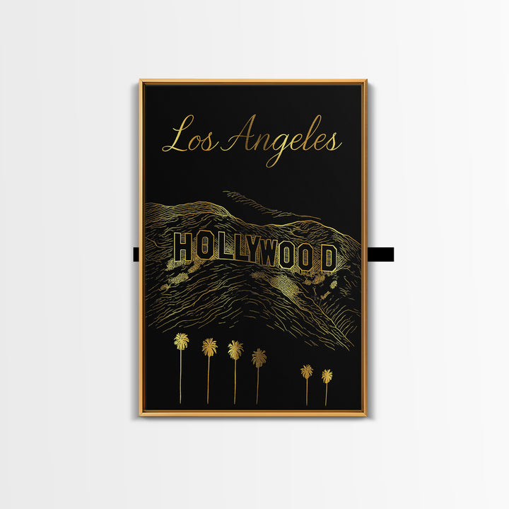 Los Angeles Travel Poster, Canvas Print, Gold Outline Poster Art, Los Angeles Travel Art, Wanderlust Decor, Gift For Travelers