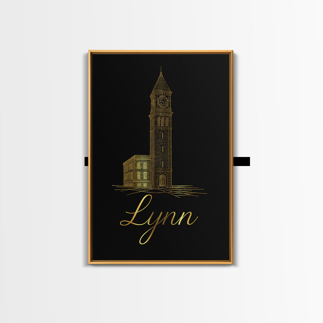 Lynn Massachusetts Travel Poster, Canvas Print, Minimalist Gold Line Art, Lynn City Art, Poster Art, Art Print, Travel Wall Art, Wall Art