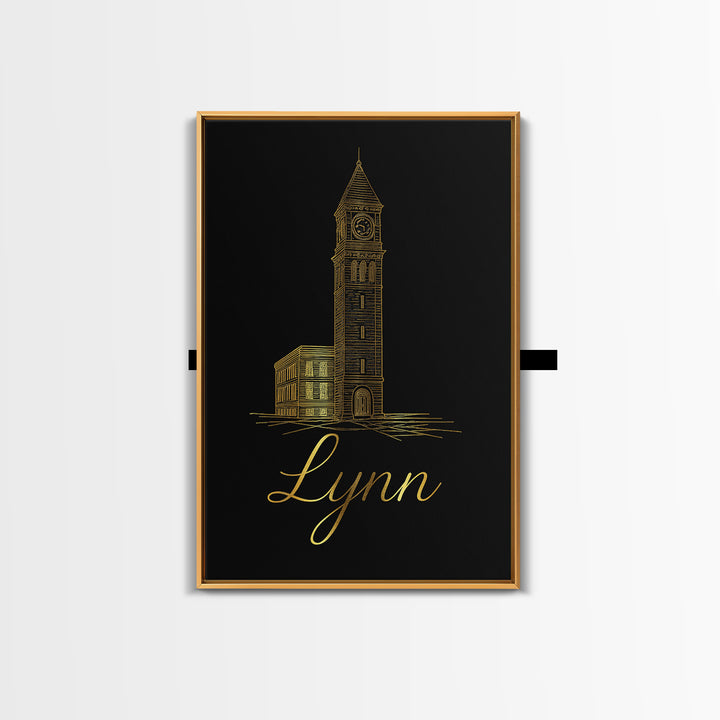 Lynn Massachusetts Travel Poster, Canvas Print, Minimalist Gold Line Art, Lynn City Art, Poster Art, Art Print, Travel Wall Art, Wall Art