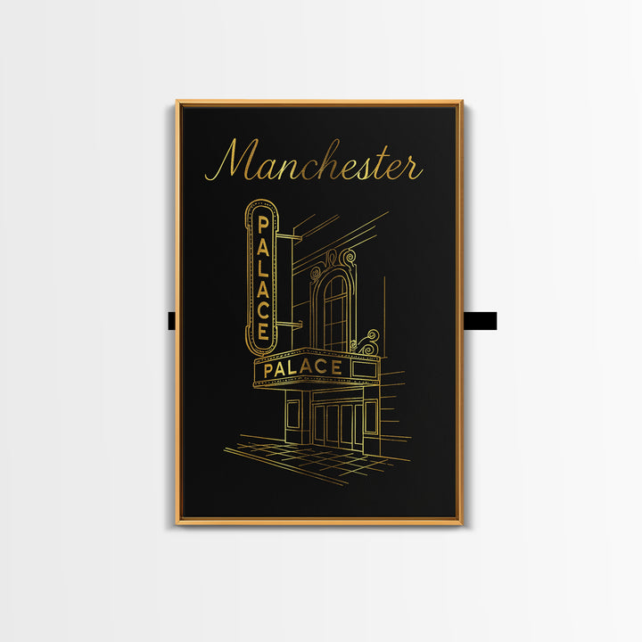 Manchester New Hampshire Travel Poster, Canvas Print, Black Gold Minimalist Art, Manchester Art Print, Poster Art, Vintage Travel Print