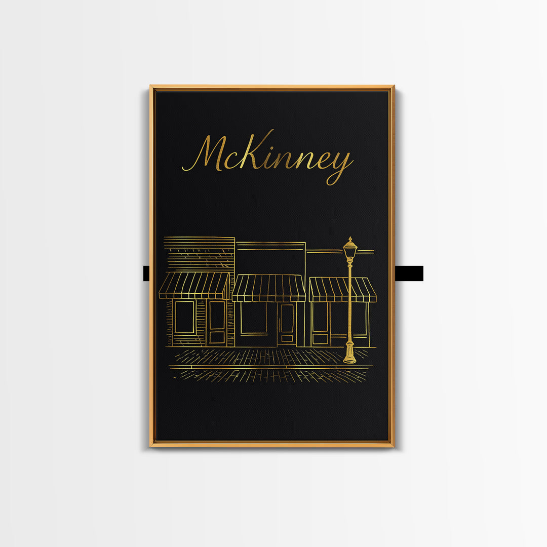 Mckinney Texas Travel Poster, Canvas Print, Minimalist Gold Line Art, Mckinney Wall Art, Office Decor, City Travel Prints, Travel Art