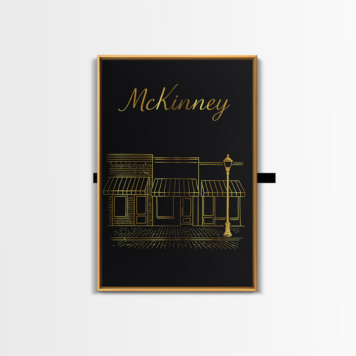 Mckinney Texas Travel Poster, Canvas Print, Minimalist Gold Line Art, Mckinney Wall Art, Office Decor, City Travel Prints, Travel Art