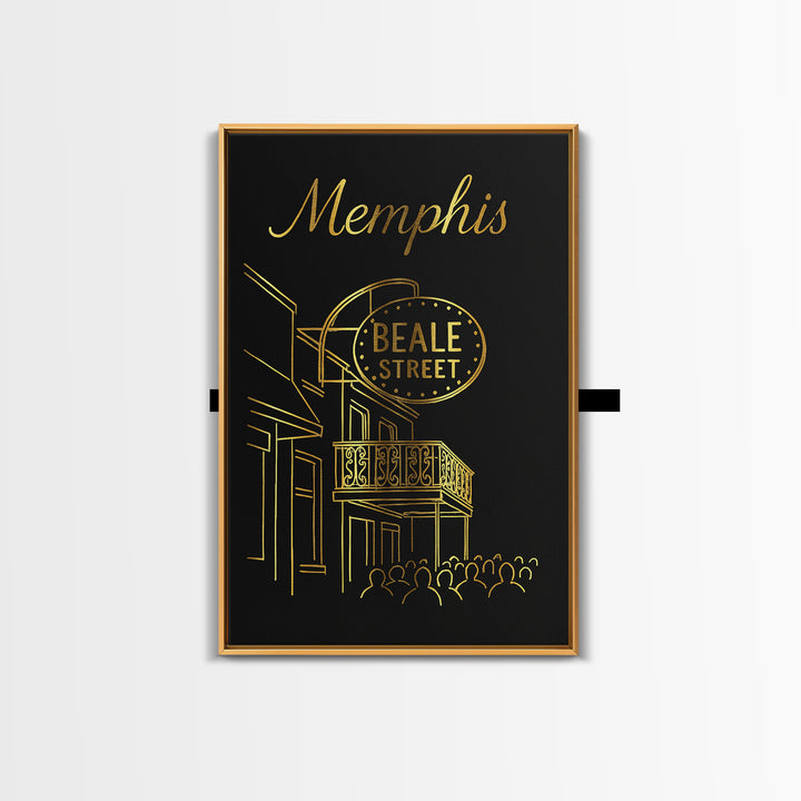 Memphis Tennessee Travel Poster, Framed Canvas Print, Gold Outline Poster Art, Memphis City Art, Vintage Travel Print, Travel Poster Art