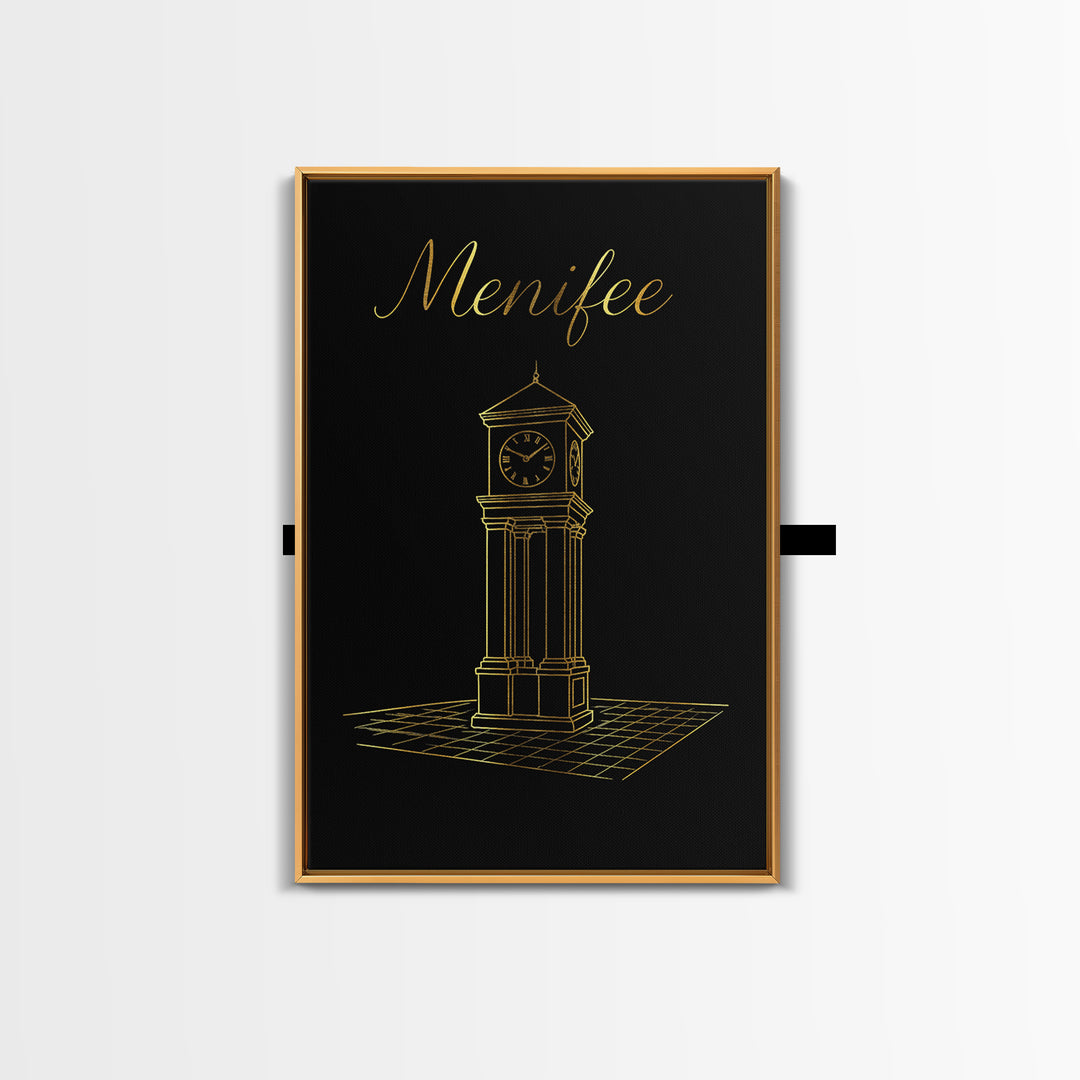 Menifee Travel Poster, Canvas Print, Black Gold Minimalist Art, Menifee Travel Art, City Art Print, Travel Wall Art, Travel Art Print