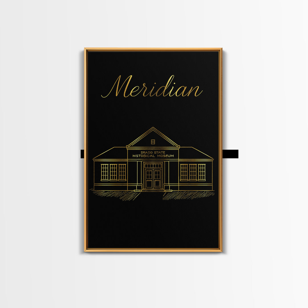 Meridian Travel Poster, Framed Canvas Print, Minimalist Gold Line Art, Meridian Art Print, Vintage City Art, Travel Poster Set