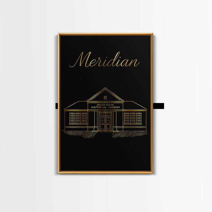 Meridian Travel Poster, Framed Canvas Print, Minimalist Gold Line Art, Meridian Art Print, Vintage City Art, Travel Poster Set