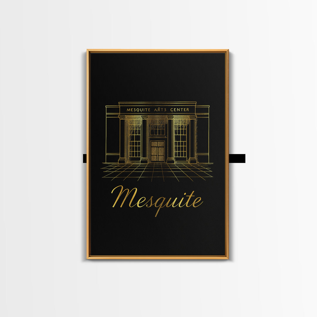 Mesquite Texas Travel Poster, Framed Canvas Print, Minimalist Gold Line Art, Mesquite Poster Print, Gift For Travelers, City Travel Prints