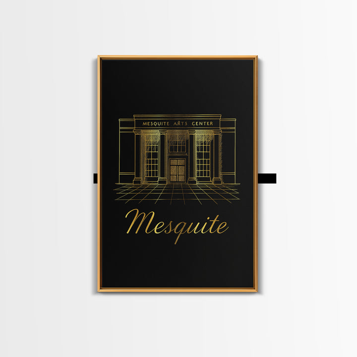 Mesquite Texas Travel Poster, Framed Canvas Print, Minimalist Gold Line Art, Mesquite Poster Print, Gift For Travelers, City Travel Prints