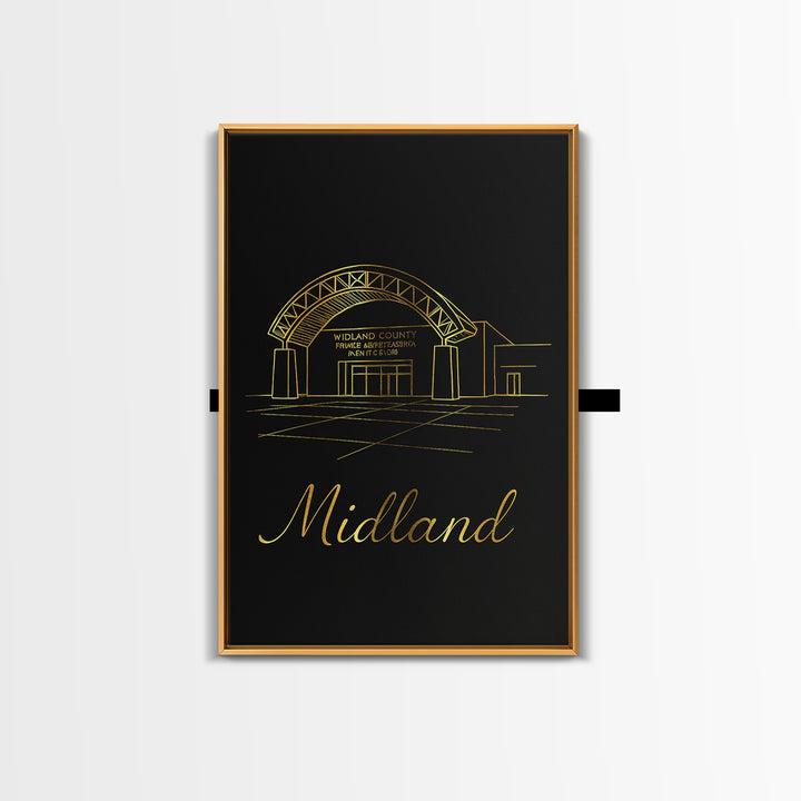 Midland Texas Travel Poster, Framed Canvas Print, Black Gold Minimalist Art, Midland City Art, City Travel Prints, Travel Wall Art, Wall Art