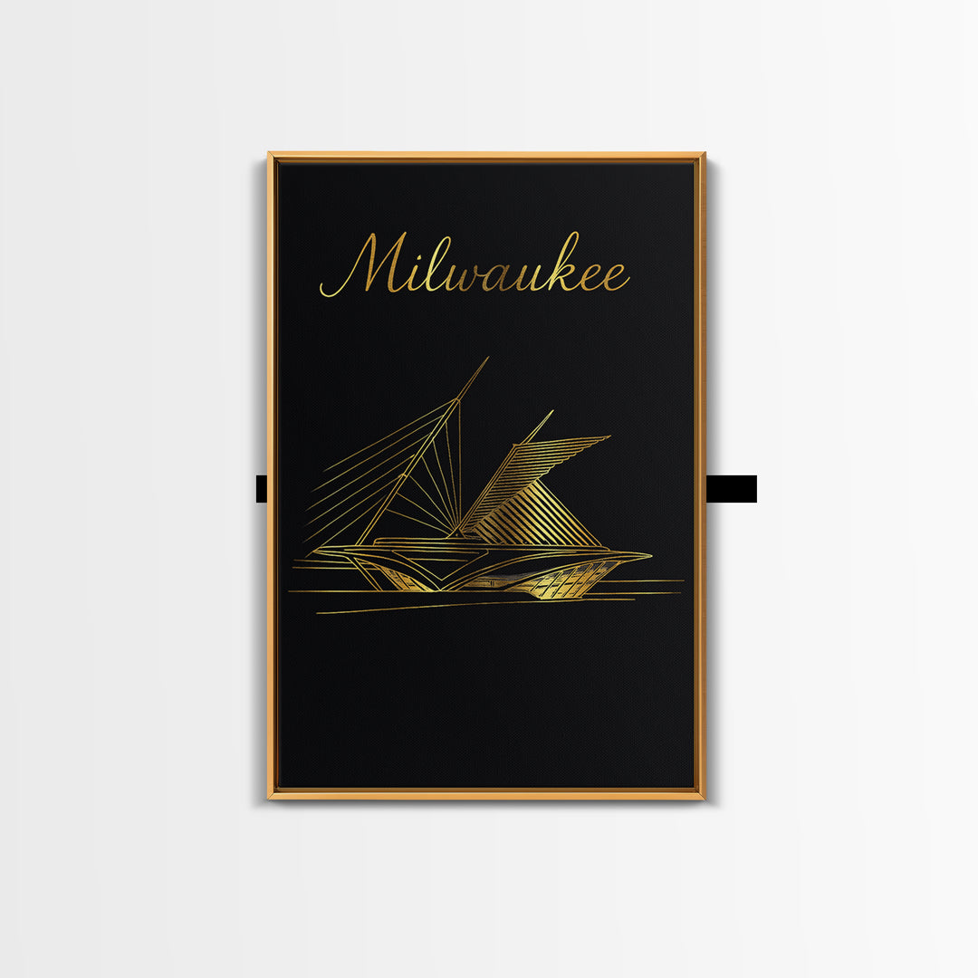 Milwaukee Wisconsin Travel Poster, Framed Canvas Print, Dark Minimalist Wall Art, Milwaukee Poster Print, Fine Art Print, Gift For Travelers