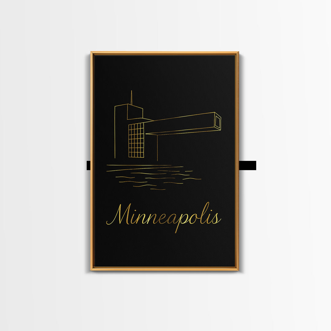 Minneapolis Minnesota Travel Poster, Canvas Print, Black Gold Minimalist Art, Minneapolis Art Print, City Illustration, Vintage City Art