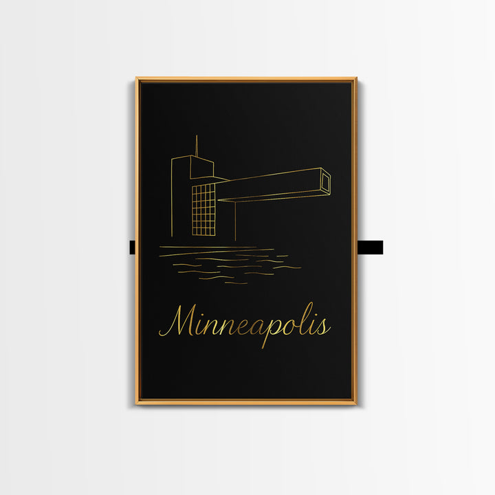 Minneapolis Minnesota Travel Poster, Canvas Print, Black Gold Minimalist Art, Minneapolis Art Print, City Illustration, Vintage City Art