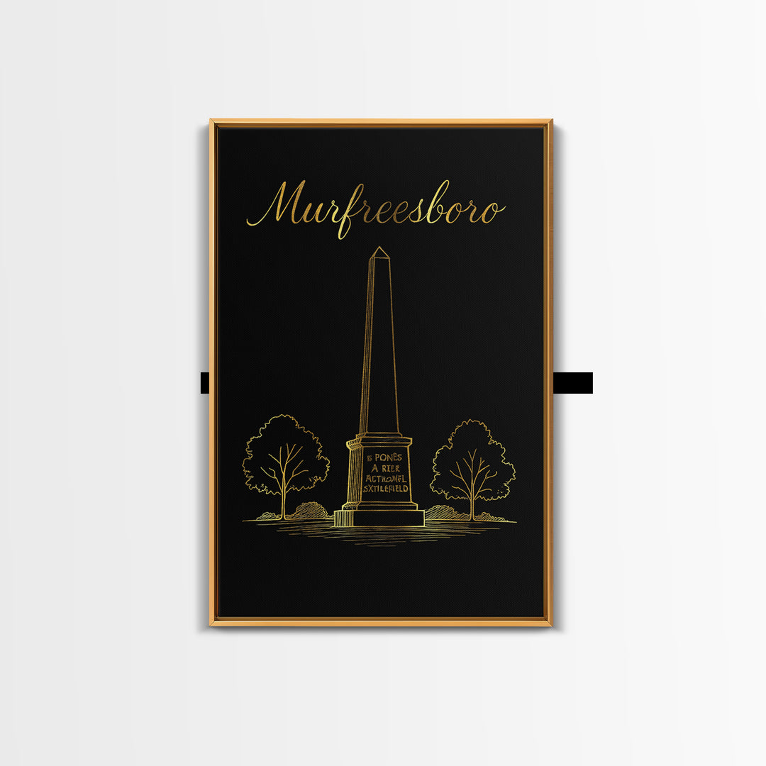 Murfreesboro Tennessee Travel Poster, Canvas Print, Gold Outline Poster Art, Murfreesboro City Art, Retro Travel Print, Wanderlust Decor
