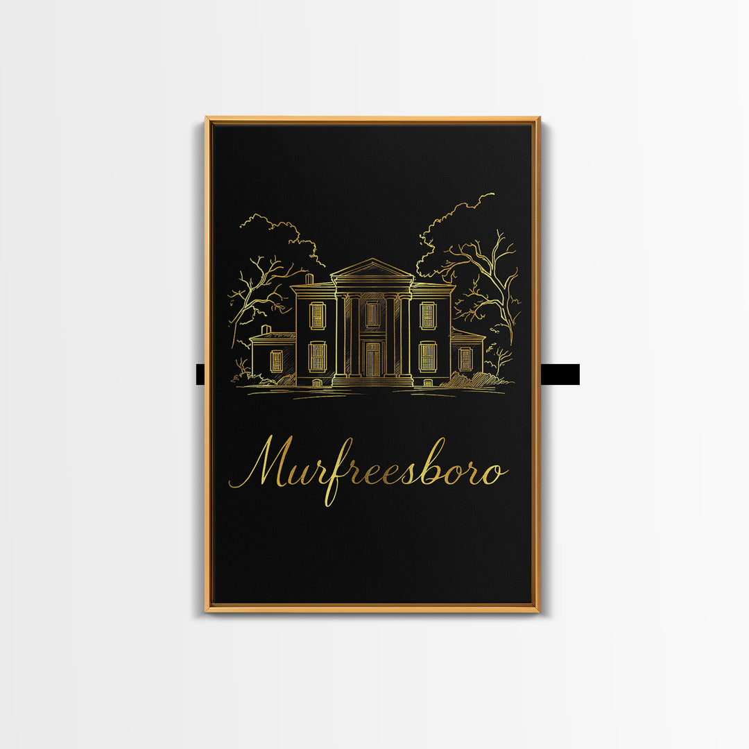 Murfreesboro Travel Poster, Framed Canvas Print, Black Gold Minimalist Art, Murfreesboro Art Print, Travel Art Print, City Art Print