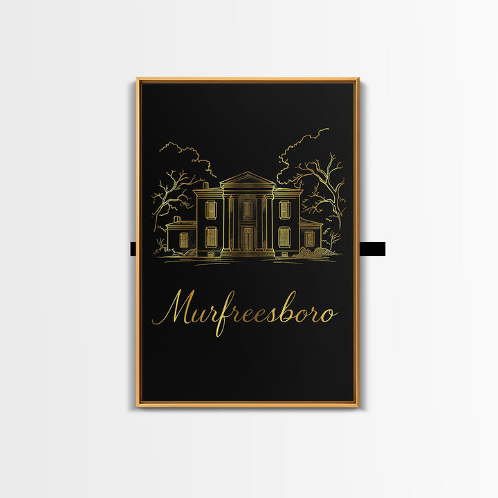 Murfreesboro Travel Poster, Framed Canvas Print, Black Gold Minimalist Art, Murfreesboro Art Print, Travel Art Print, City Art Print