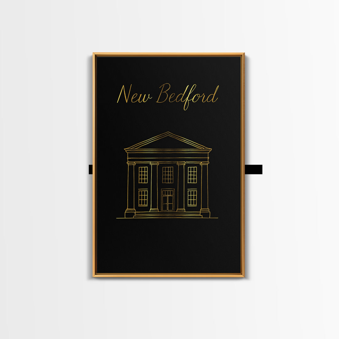 New Bedford Massachusetts Travel Poster, Canvas Print, Black Gold Minimalist Art, New Bedford Art Print, Retro Travel Print, Wall Decor