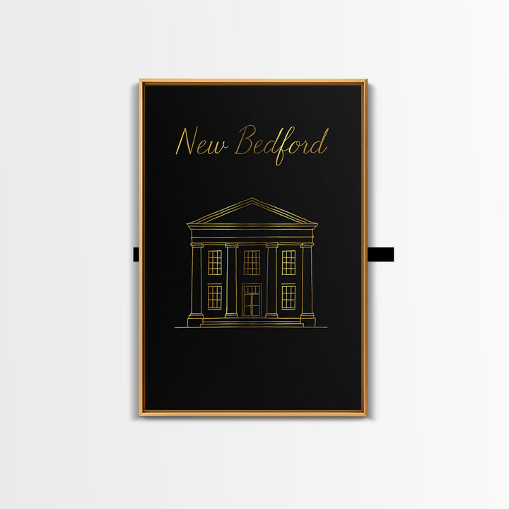 New Bedford Massachusetts Travel Poster, Canvas Print, Black Gold Minimalist Art, New Bedford Art Print, Retro Travel Print, Wall Decor