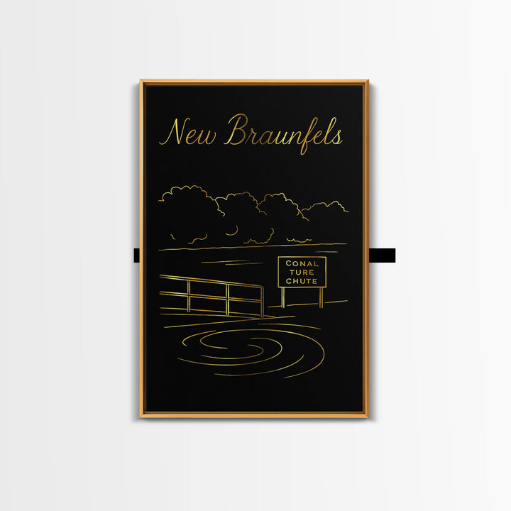 New Braunfels Texas Travel Poster, Canvas Print, Gold Outline Poster Art, New Braunfels Poster Print, Vintage Travel Art, City Art Print