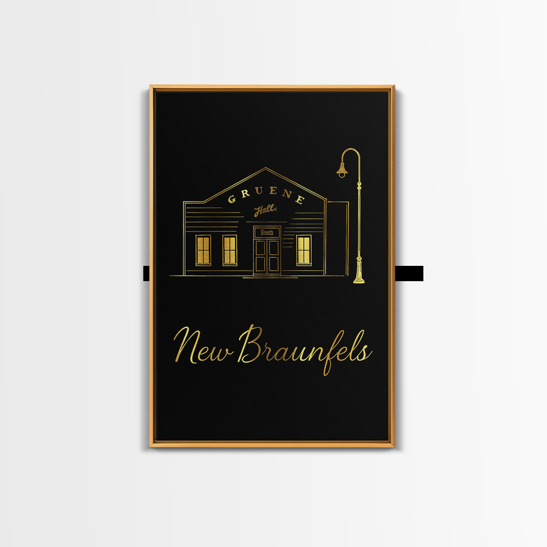 New Braunfels Travel Poster, Canvas Print, Minimalist Gold Line Art, New Braunfels City Art, Modern Wall Decor, Travel Wall Art
