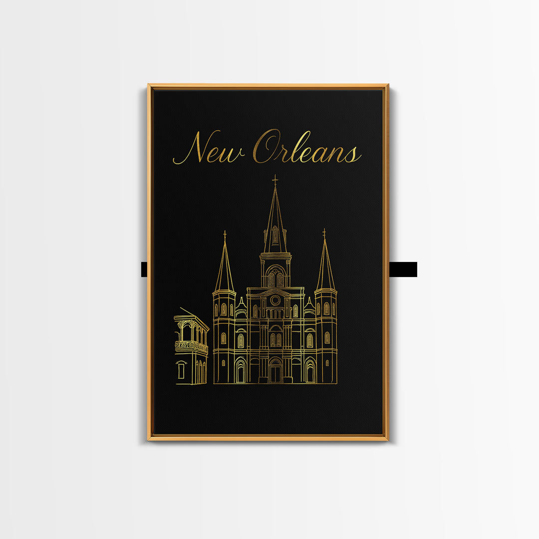 New Orleans Louisiana Travel Poster, Canvas Print, Black Gold Minimalist Art, New Orleans Poster Print, Travel Poster Set, Travel Prints