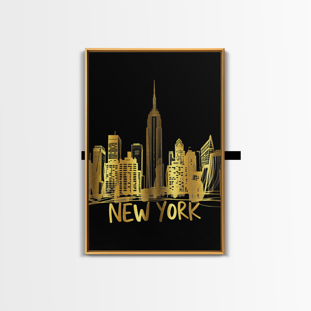 New York Travel Poster, Framed Canvas Print, Dark Minimalist Wall Art, New York Poster Print, Living Room Wall Art, Modern Wall Decor