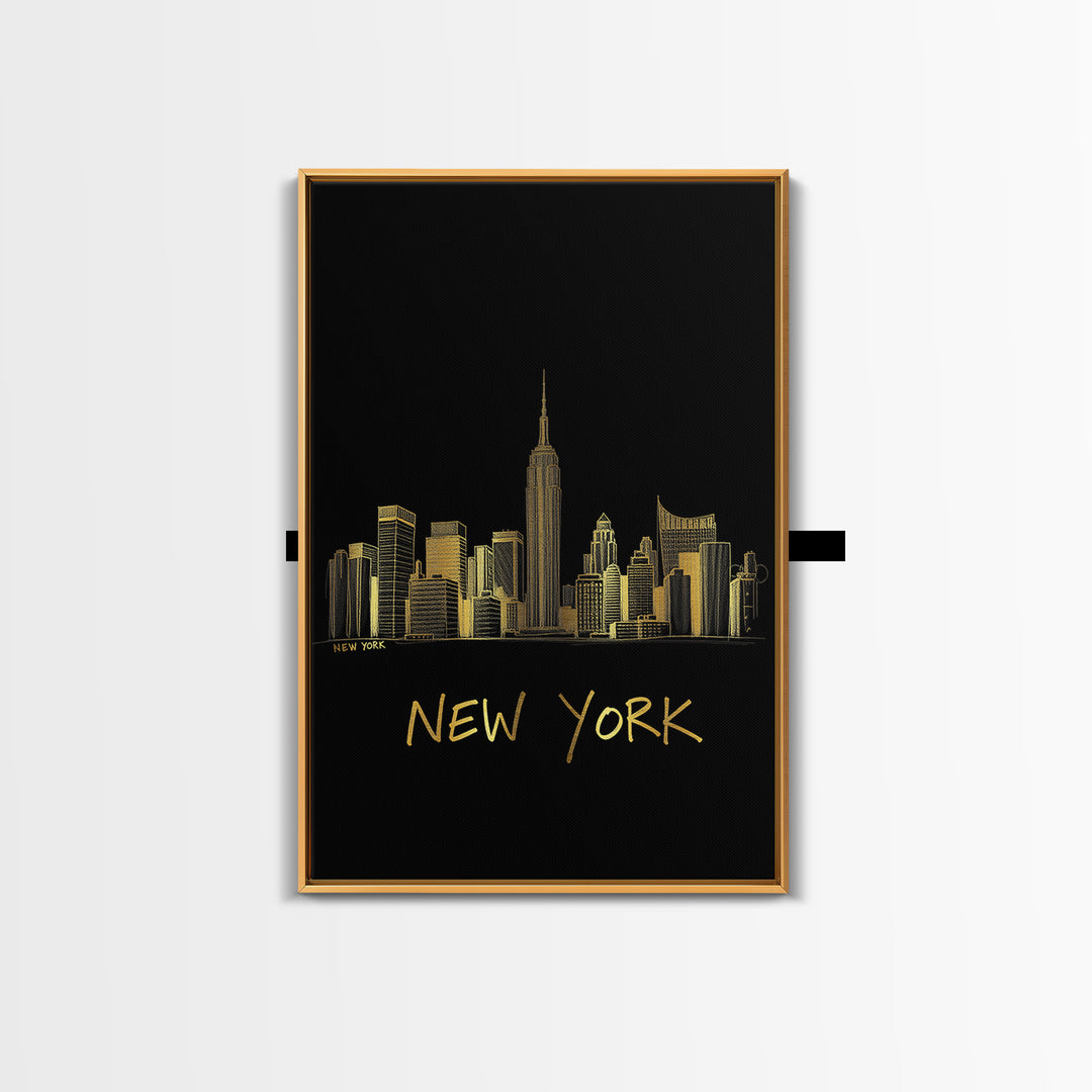 New York Travel Poster, Canvas Print, Minimalist Gold Line Art, New York Wall Art, Living Room Wall Art, Eclectic Wall Decor, Wall Art