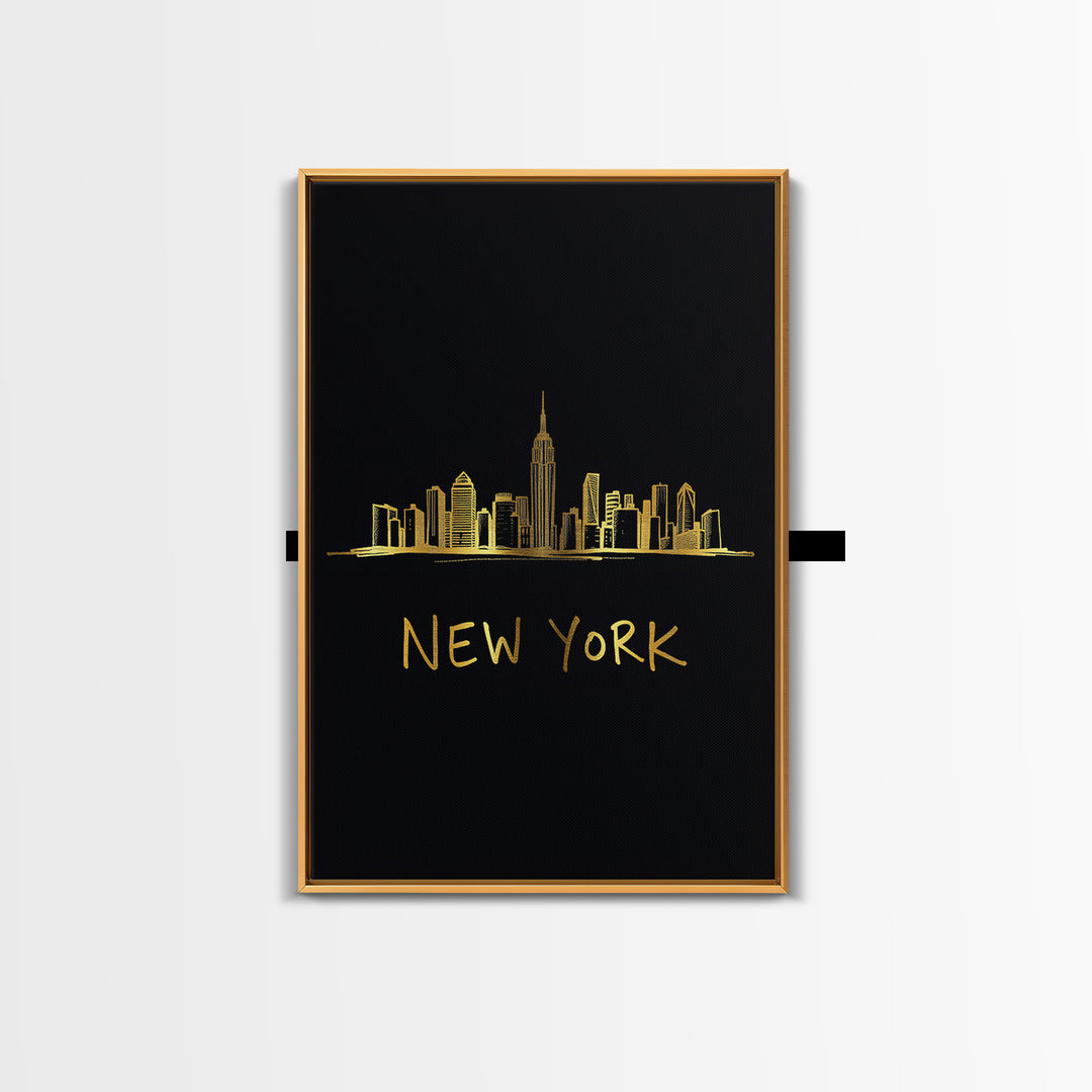 New York Travel Poster, Canvas Print, Black Gold Minimalist Art, New York Travel Art, Eclectic Wall Decor, City Art Print, Poster Print