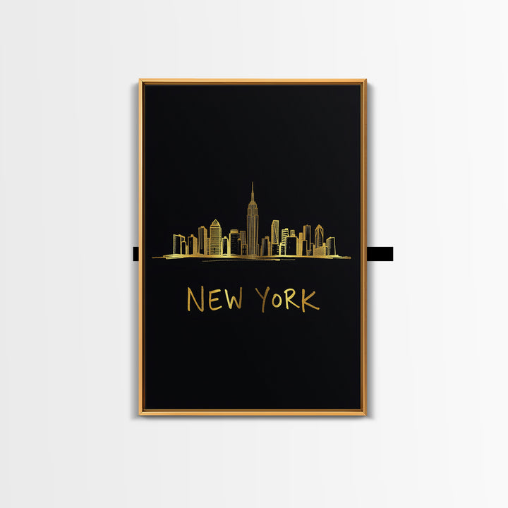 New York Travel Poster, Canvas Print, Black Gold Minimalist Art, New York Travel Art, Eclectic Wall Decor, City Art Print, Poster Print