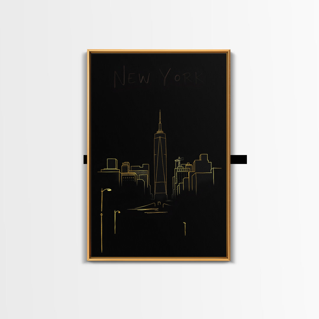 New York Travel Poster, Canvas Print, Gold Outline Poster Art, New York Poster Print, Travel Poster Set, Fine Art Print, Poster Art