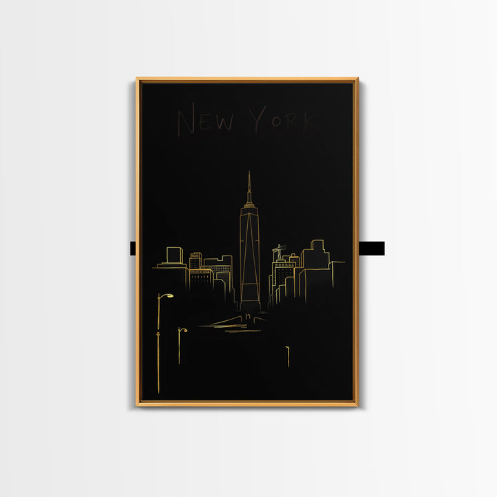 New York Travel Poster, Canvas Print, Gold Outline Poster Art, New York Poster Print, Travel Poster Set, Fine Art Print, Poster Art