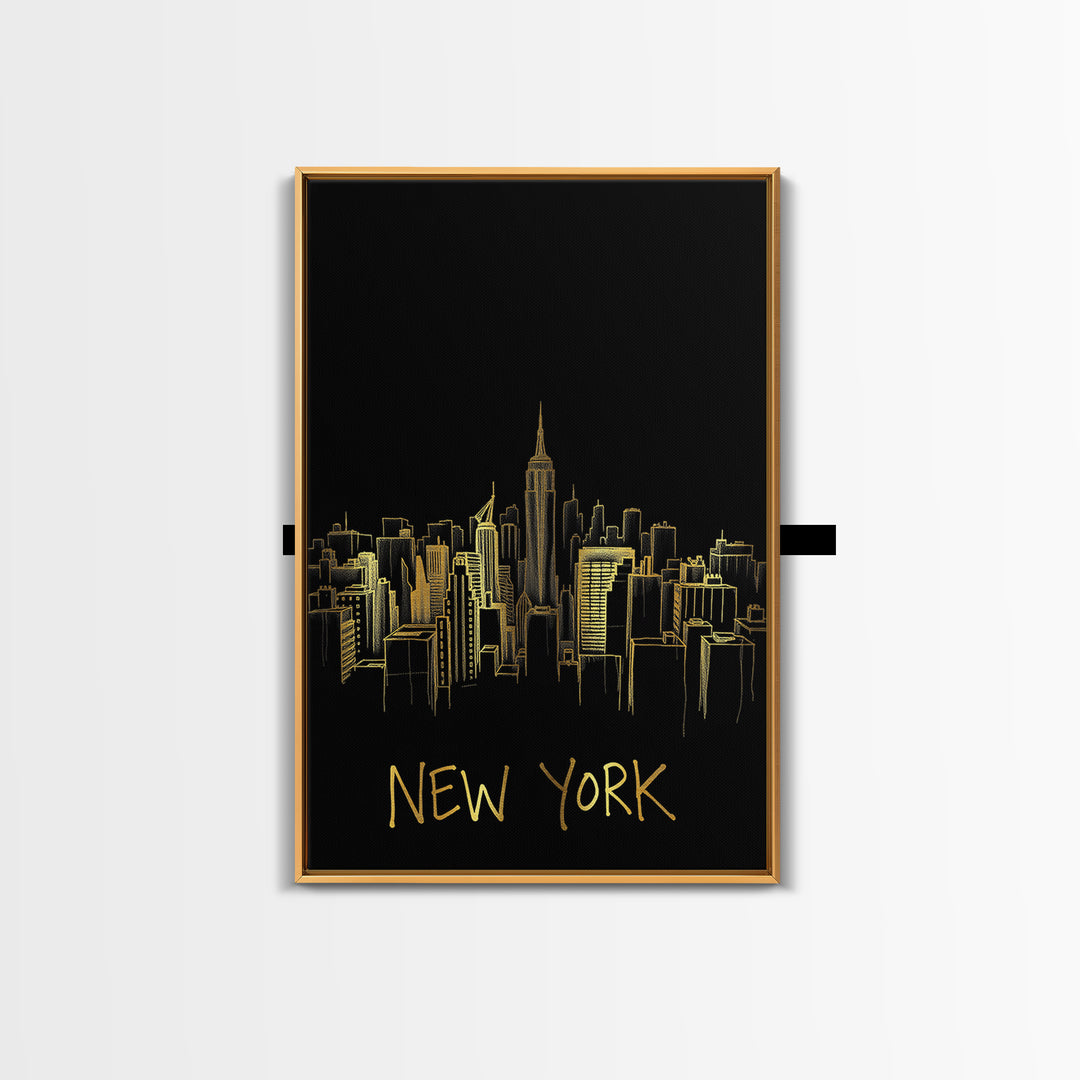 New York Travel Poster, Canvas Print, Gold Outline Poster Art, New York Art Print, Travel Art Print, City Travel Prints, Travel Poster Set