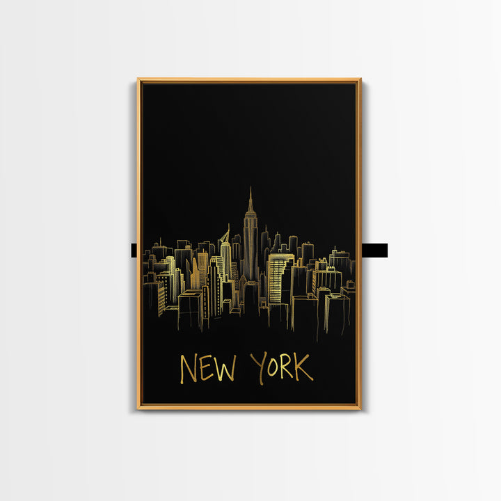 New York Travel Poster, Canvas Print, Gold Outline Poster Art, New York Art Print, Travel Art Print, City Travel Prints, Travel Poster Set