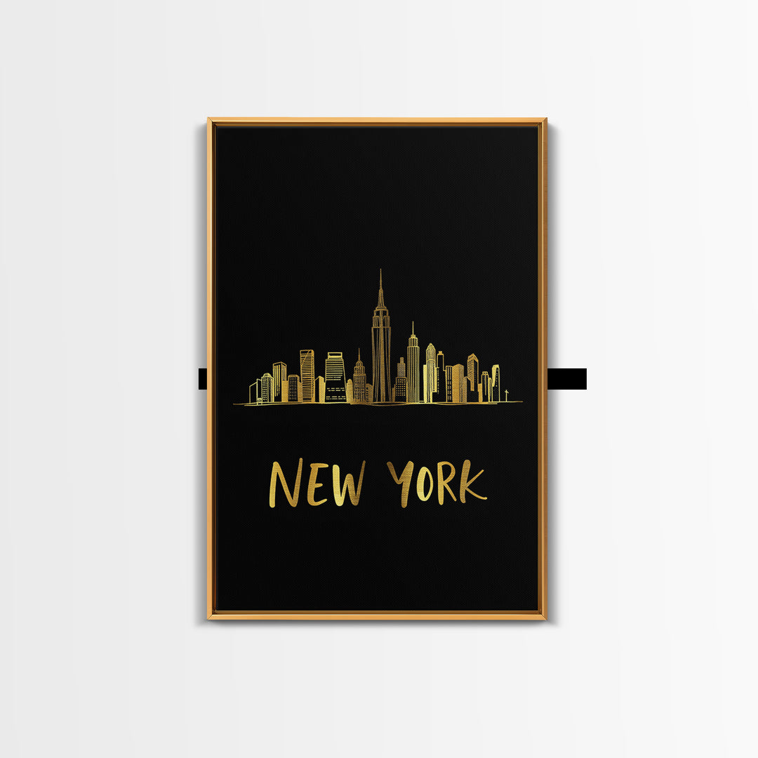 New York Travel Poster, Canvas Print, Minimalist Gold Line Art, New York Poster Print, Wanderlust Decor, Eclectic Wall Decor, Poster Art