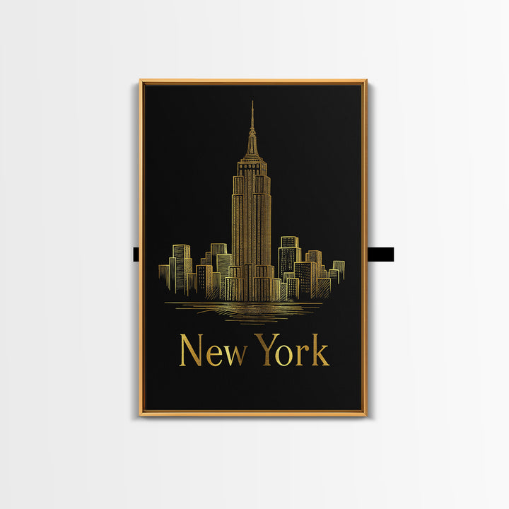 New York Travel Poster, Canvas Print, Gold Outline Poster Art, New York Art Print, Vintage City Poster, Vintage Travel Art, Retro Poster