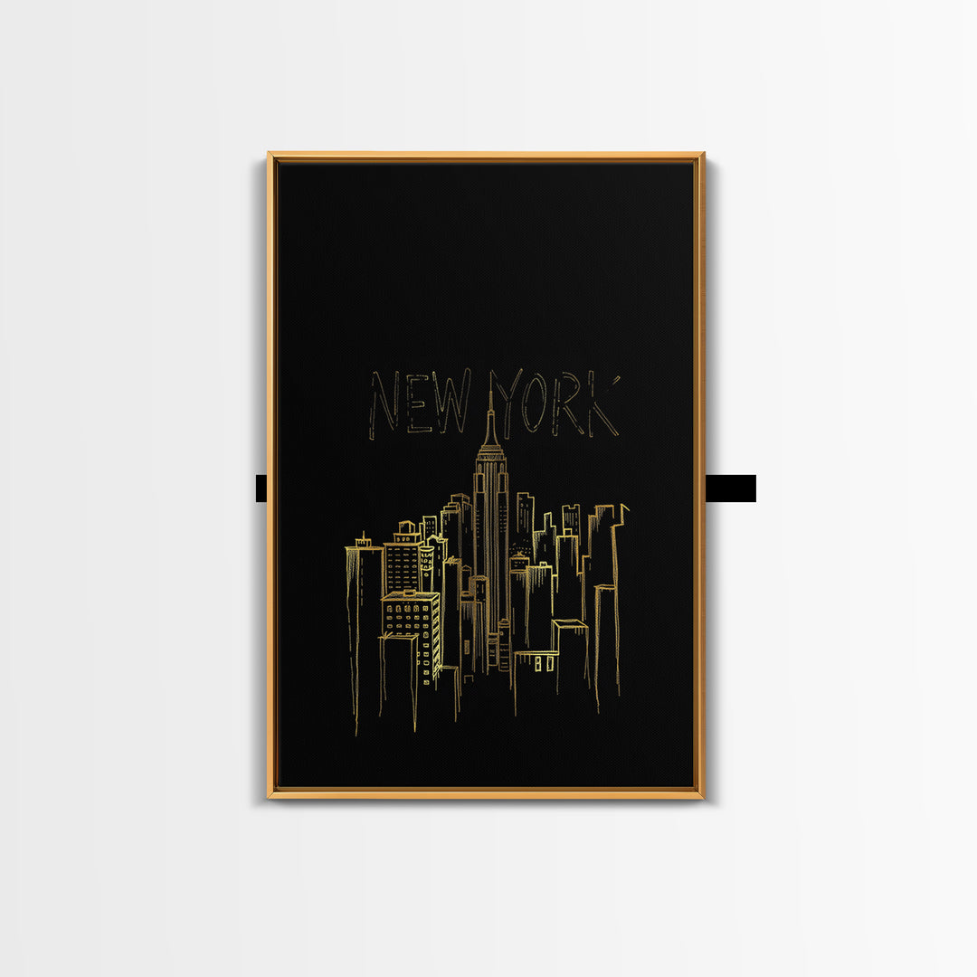 New York Travel Poster, Framed Canvas Print, Black Gold Minimalist Art, New York Poster Print, Travel Wall Art, Fine Art Print