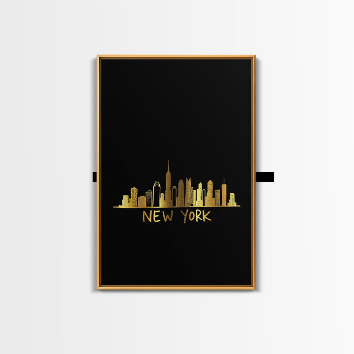 New York Travel Poster, Framed Canvas Print, Gold Outline Poster Art, New York Poster Print, Retro Travel Print, Vintage City Poster