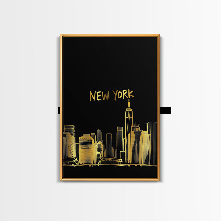 New York Travel Poster, Canvas Print, Black Gold Minimalist Art, New York Art Print, City Travel Prints, City Art Print, Travel Poster Set