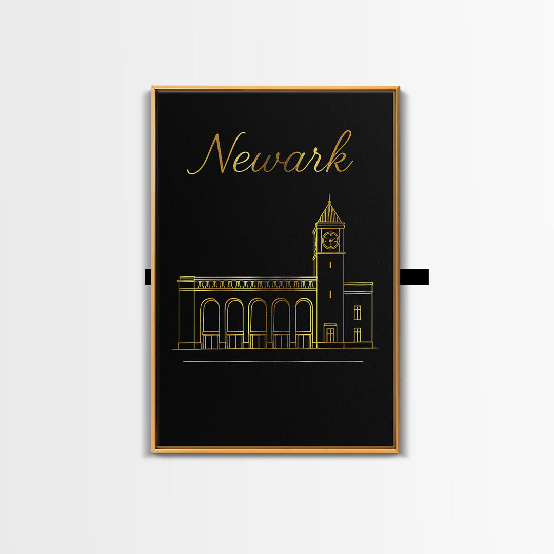 Newark New Jersey Travel Poster, Canvas Print, Minimalist Gold Line Art, Newark Art Print, Wall Art, Travel Art Print, Wanderlust Decor