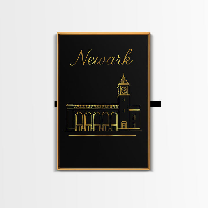 Newark New Jersey Travel Poster, Canvas Print, Minimalist Gold Line Art, Newark Art Print, Wall Art, Travel Art Print, Wanderlust Decor