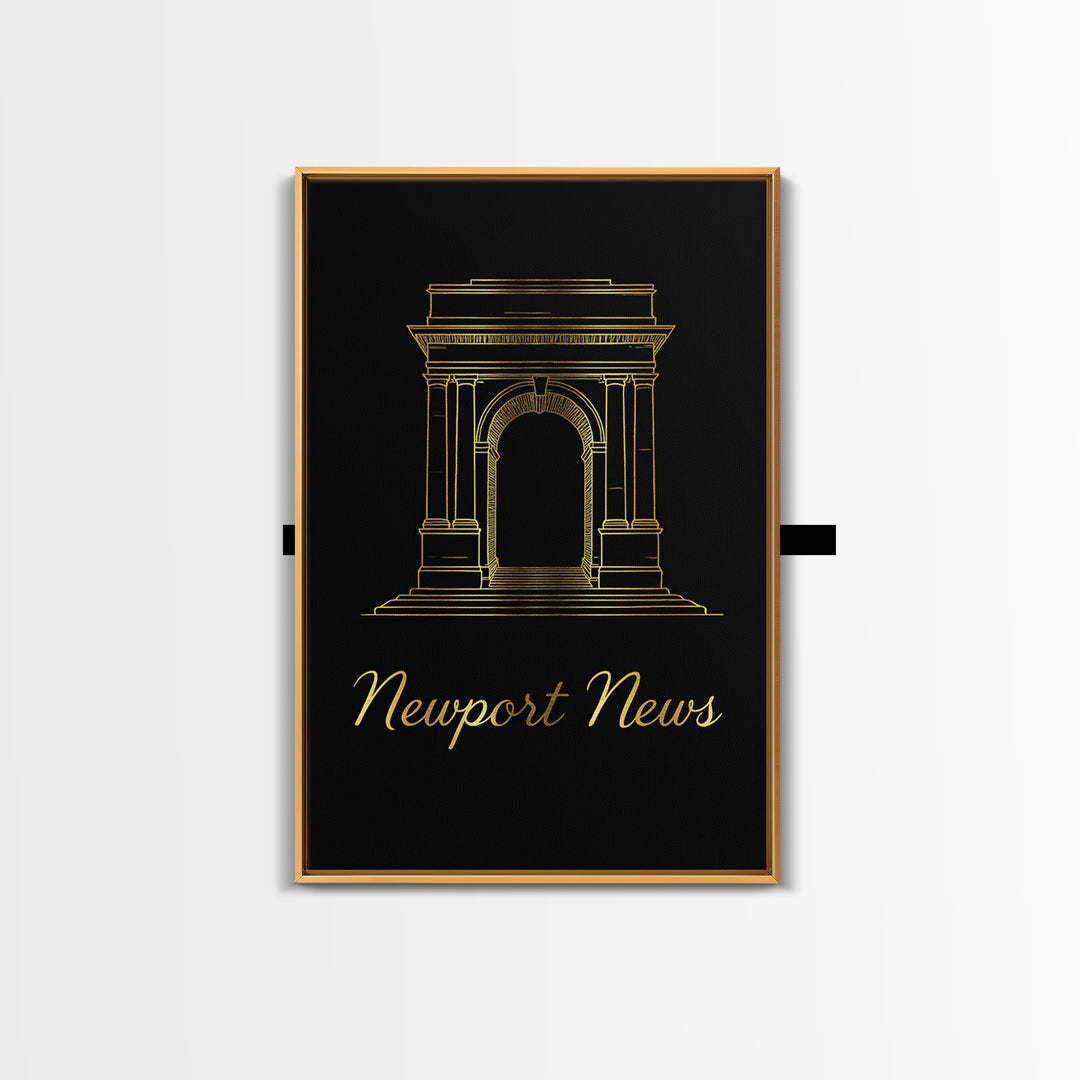 Newport News Travel Poster, Framed Canvas Print, Dark Minimalist Wall Art, Newport News Travel Art, Wanderlust Decor, Eclectic Wall Decor