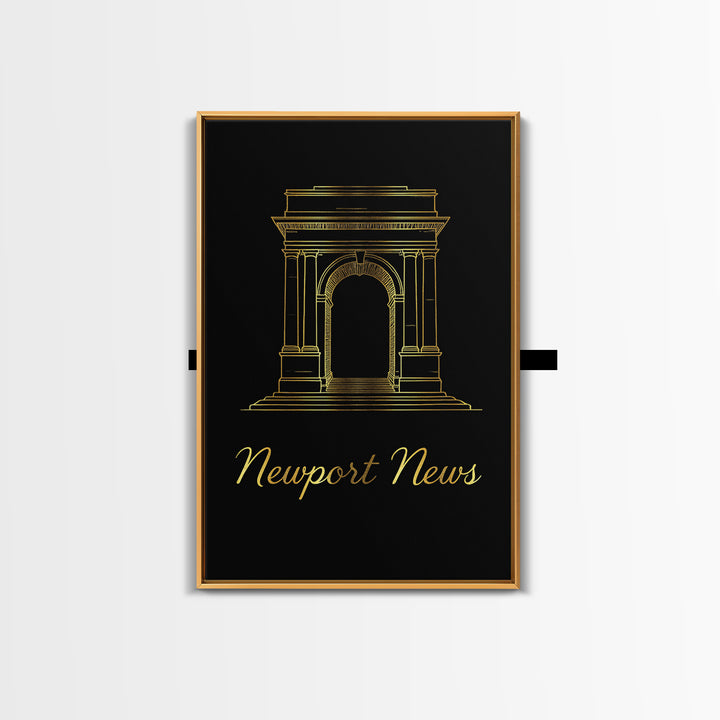 Newport News Travel Poster, Framed Canvas Print, Dark Minimalist Wall Art, Newport News Travel Art, Wanderlust Decor, Eclectic Wall Decor