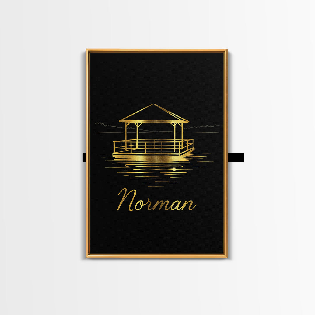 Norman Oklahoma Travel Poster, Canvas Print, Gold Outline Poster Art, Norman Poster Print, Travel Wall Art, City Travel Prints, Wall Decor