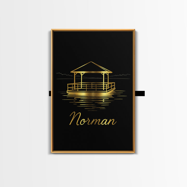 Norman Oklahoma Travel Poster, Canvas Print, Gold Outline Poster Art, Norman Poster Print, Travel Wall Art, City Travel Prints, Wall Decor