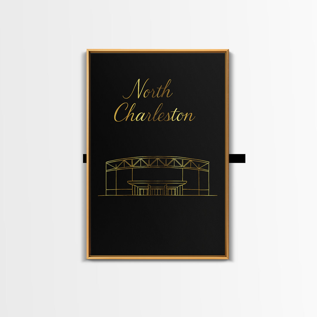 North Charleston South Carolina Travel Poster, Canvas Print, Gold Outline Poster Art, North Charleston Poster Print, Living Room Wall Art