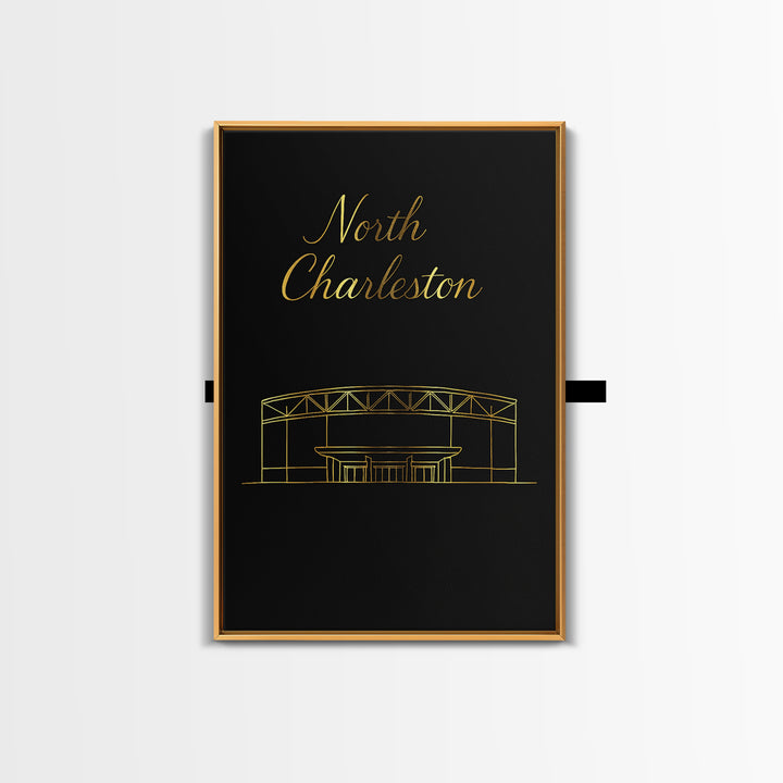 North Charleston South Carolina Travel Poster, Canvas Print, Gold Outline Poster Art, North Charleston Poster Print, Living Room Wall Art