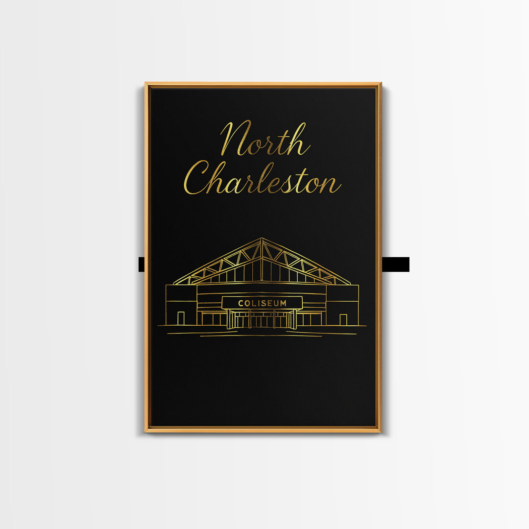 North Charleston Travel Poster, Canvas Print, Black Gold Minimalist Art, North Charleston City Art, Travel Poster Set, Retro Travel Print